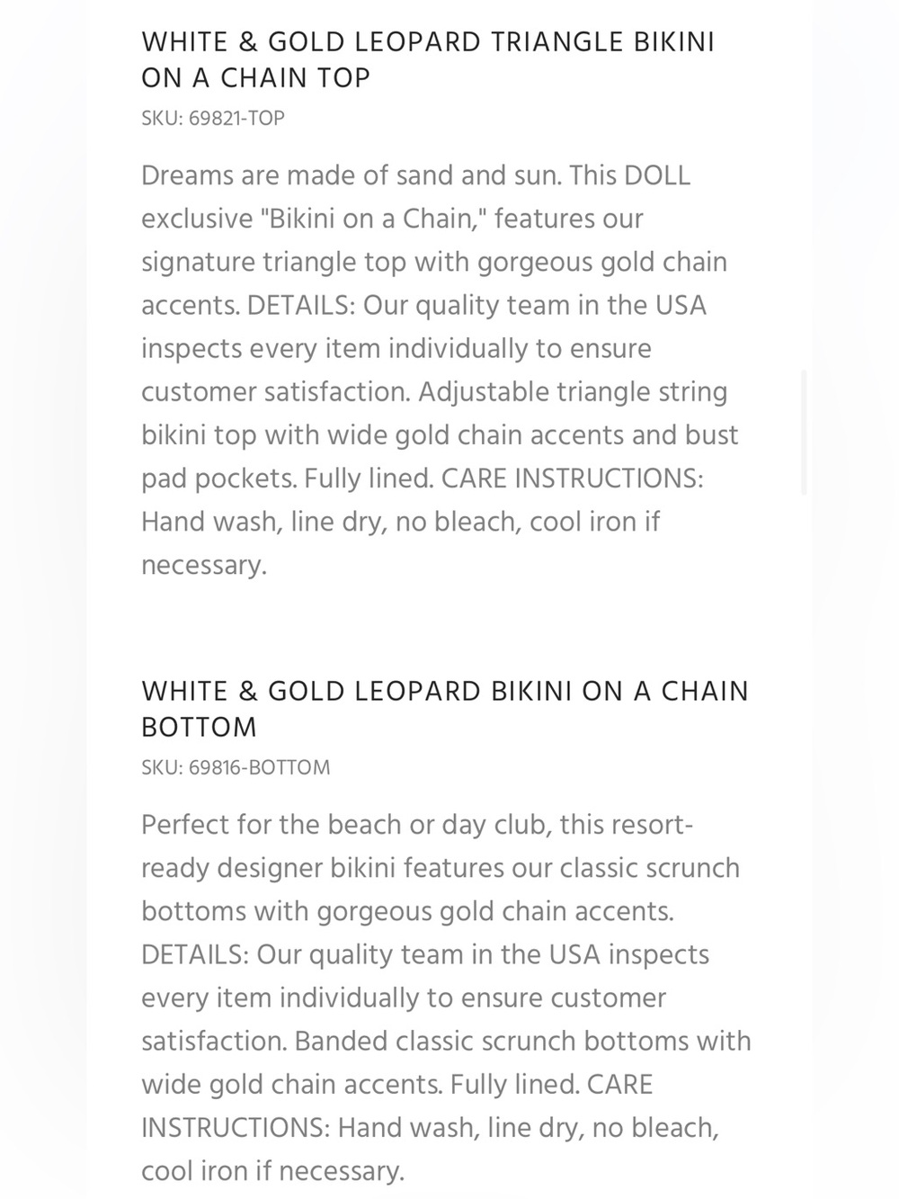 Doll Gold Leopard Print Bikini on a Chain Set NWT - Picture 3 of 7